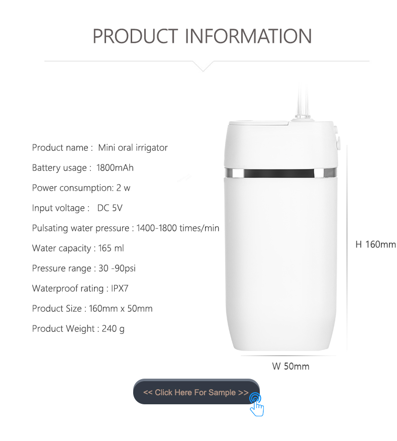 Mini Ipx7 165ml Water Tank Water Flosser Oral Irrigator With 2 Tips
