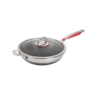 China Wholesale Honeycomb Non Stick Fry Pan Cooking Pot 18/10 Stainless Steel Wok Pan With Glass Cover wholesale