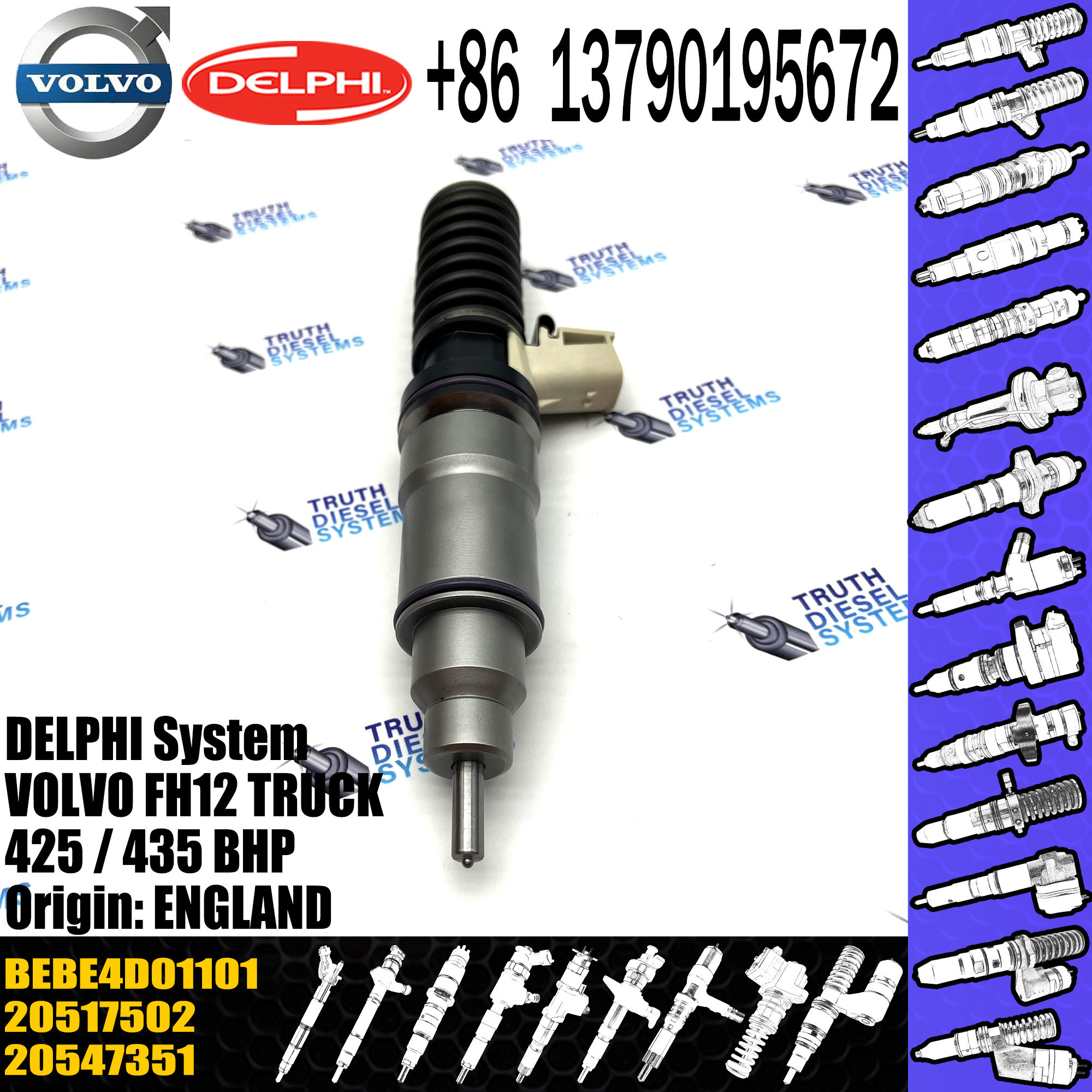 common rail injector 20517502 BEBE4D01001 BEBE4D01101 for VOL D12 engine diesel injector nozzle 20517502 BEBE4D01001