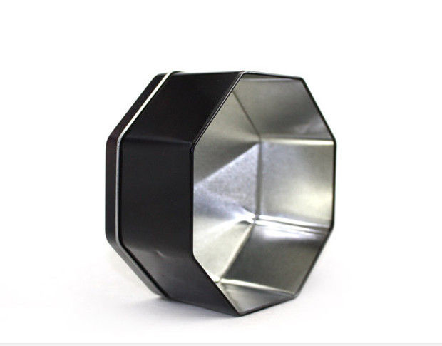 Black German Cookie Tins Printed Tin Cookie Containers with Eight Angles Custom Food Tin Box