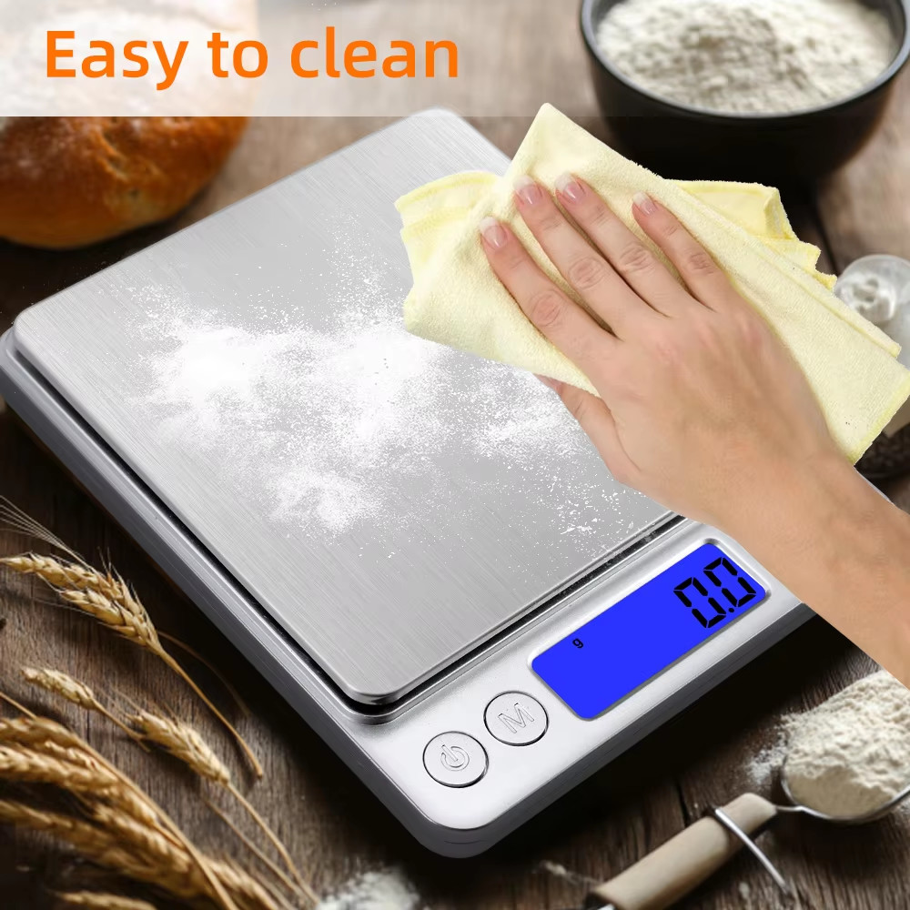 Digital Kitchen Scale 3kg/0.1g 500g/0.01g,1kg/0.1g,2kg/0.1g,3kg/0.1g Stainless Steel LCD Electric Electronic Gram