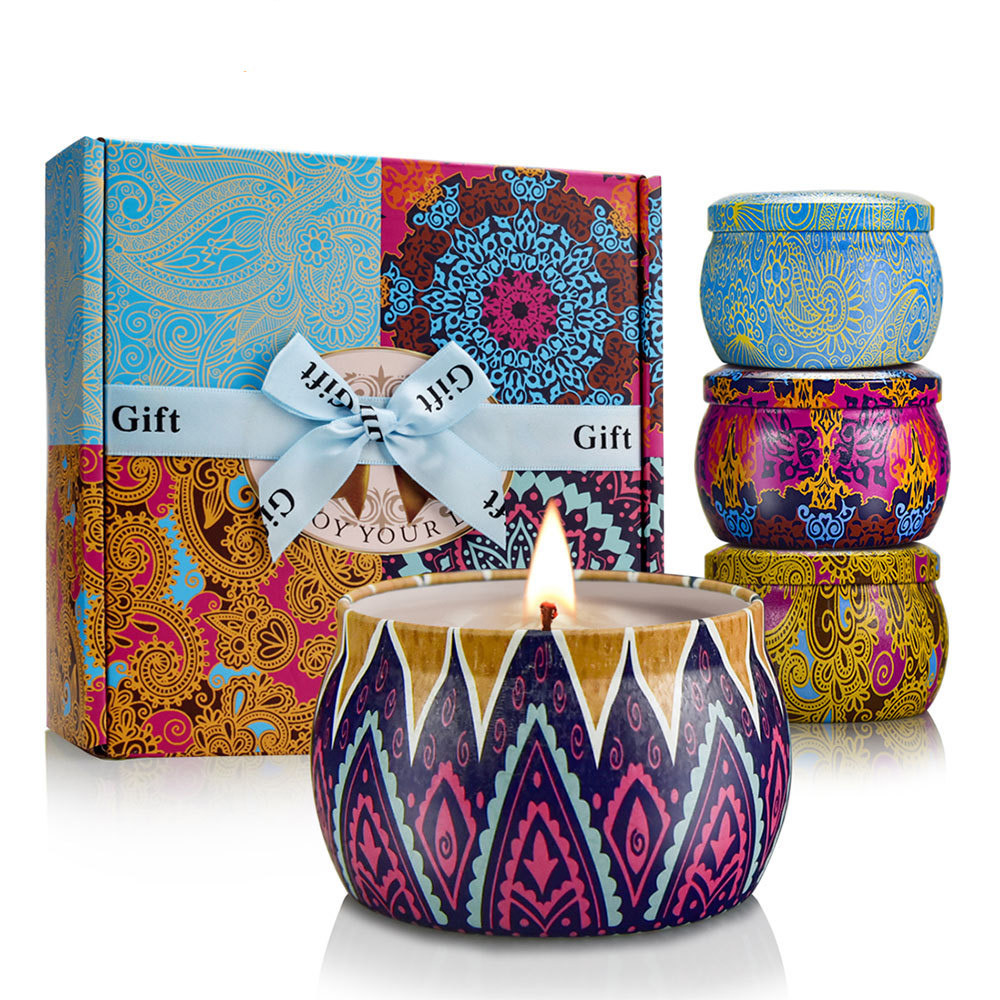 Gift Set 8.2x5.5cm Tin Scented Candles With Crystal Candle Lids