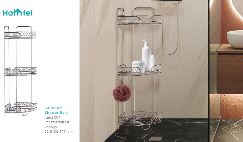 Chrome Finished Corner Shower Caddy with 2 Tiers Bathroom Iron Rack Wall Mounted Type