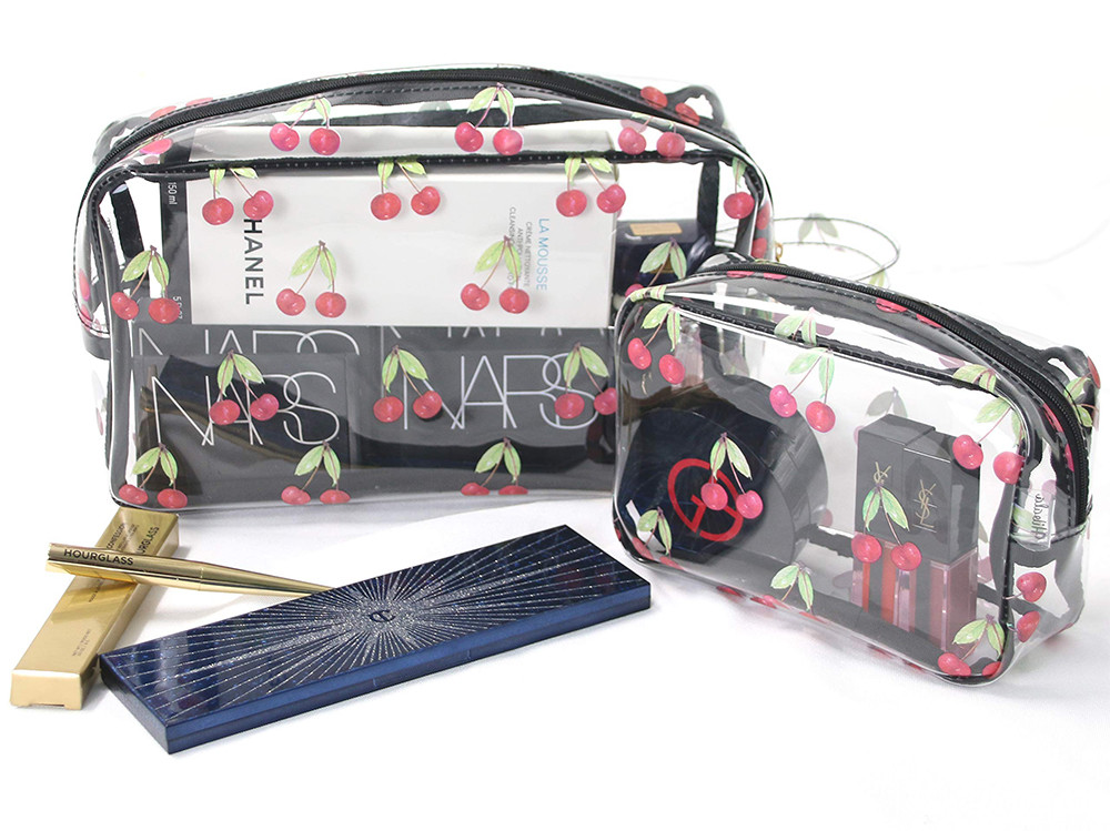 Cherry Print Travel PVC Cosmetic Toiletry Bag For Women