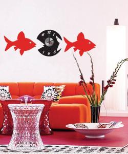 China Home Fish Acrylic Decorative Designer Wall Clocks Sticker 10D058  wholesale