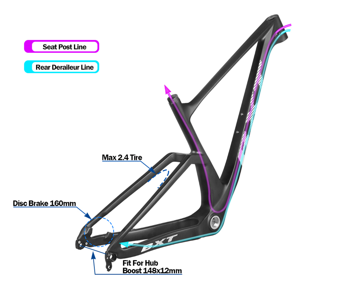 Boost MTB Carbon Fiber 29er Mountain Bike Frame Clear Orange Color