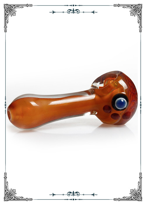 Glass Heavy Inside Out Amber with Aqua Eye Hand Smoking Tobacco Spoon Pipe