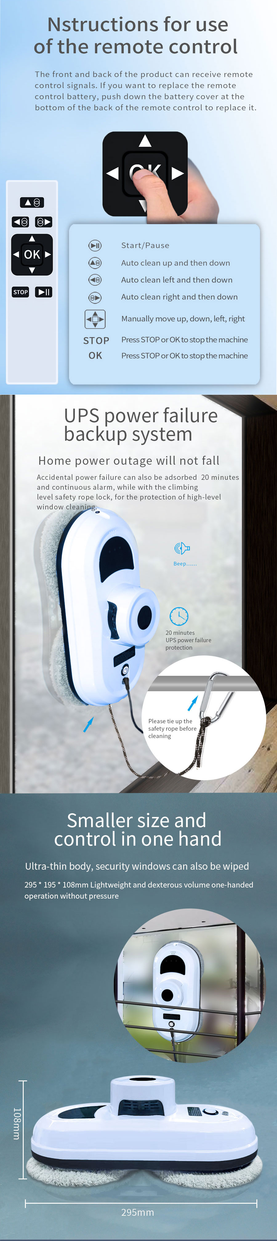 Professional Building Glass Cleaner 295*145*108 mm Intelligent Window Cleaning Robot