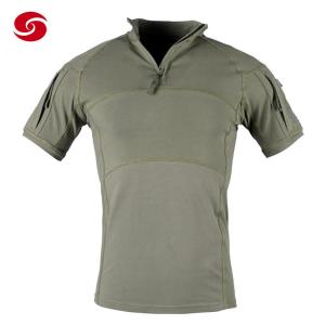 China Stand Collar Military POLO T Shirt Zipper Closer Pockets wholesale