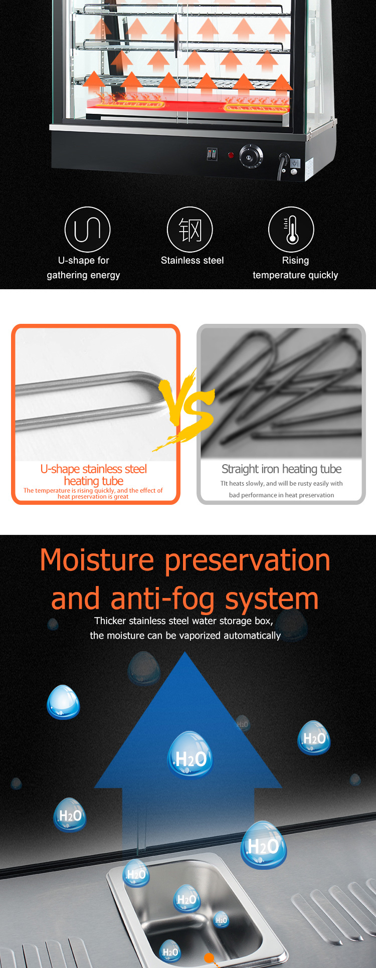 Warmer and Heater Function Electric Display Showcase for Commercial Kitchen Hot Food