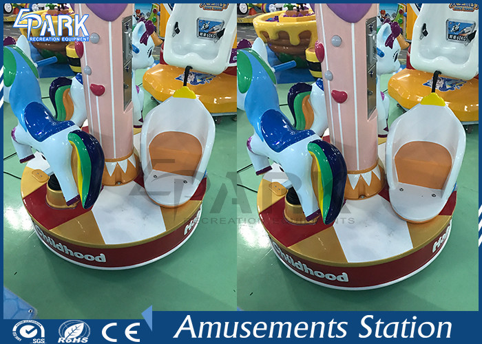 Cute Pony Shape Kiddie Ride Carousel / Coin Operated Kiddie Rides LED Lights