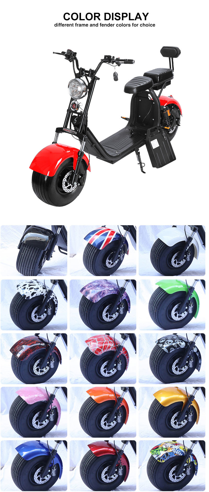 1500W Brushless Motor Electric Harley Scooter 60v 12ah Double Lithium Battery Choice