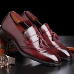 Round Toe Mens Leather Penny Loafers Tasseled Vamps Mens Brown Leather Shoes