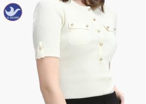 China Rib Rolled Cuff Womens Knit Pullover Sweater One Quarter Cardigan Chest Pockets wholesale
