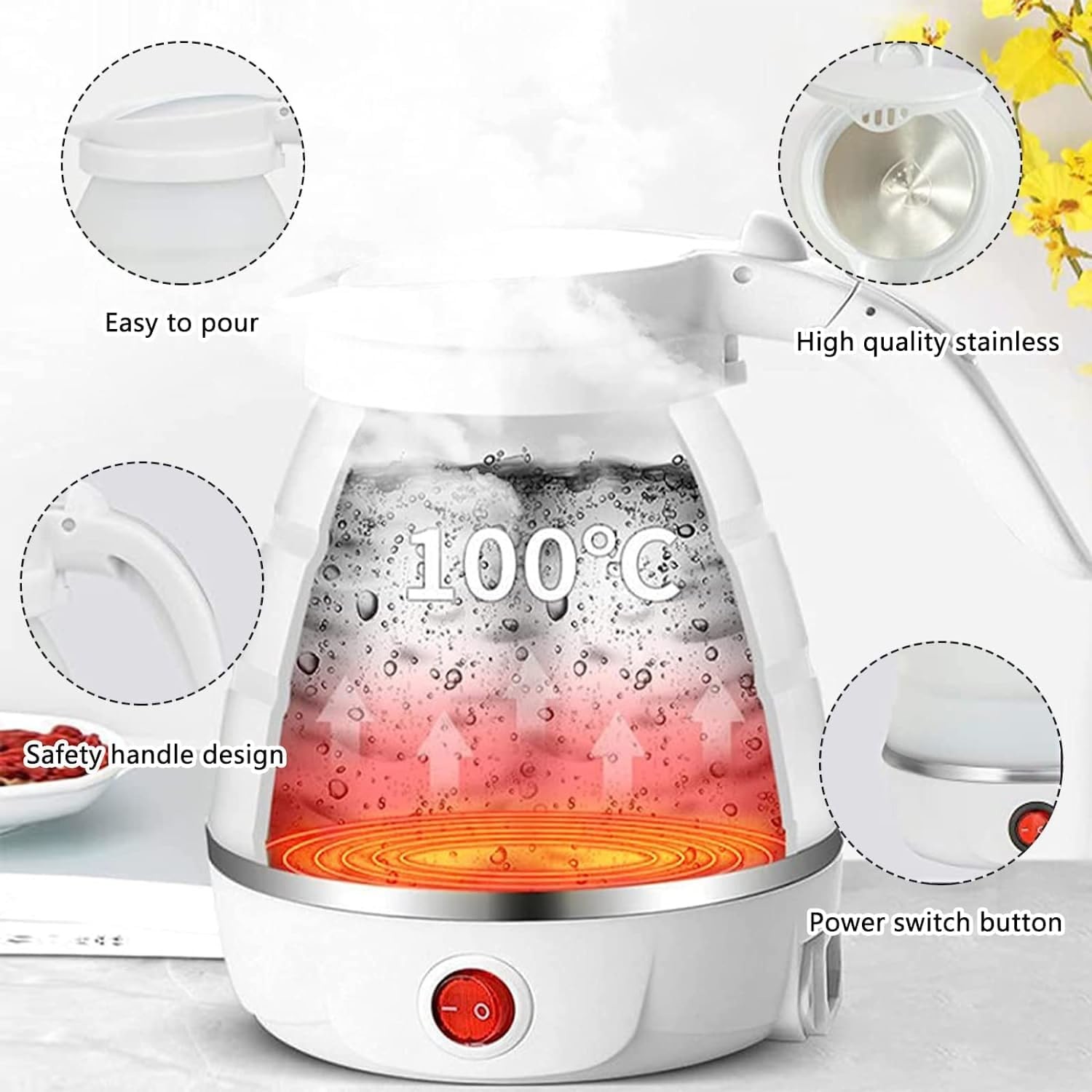 Collapsible Electric Kettle for Coffee Tea Travel Foldable Water Boiler Fast Boiling 600ml