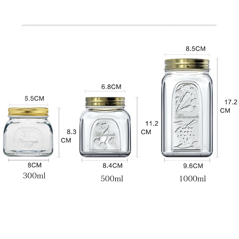 500ml 1000ml Food Grade Glass Pickle Jar Eco Friendly 17.2cm Height
