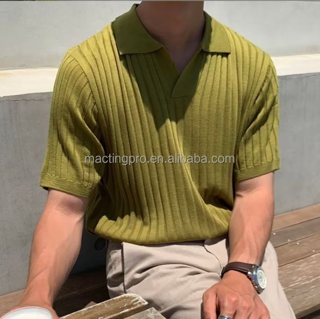 2024 Summer Fashion Elegant Trendy Quarter Sleeved Plain Polo Collar T-shirt for Men