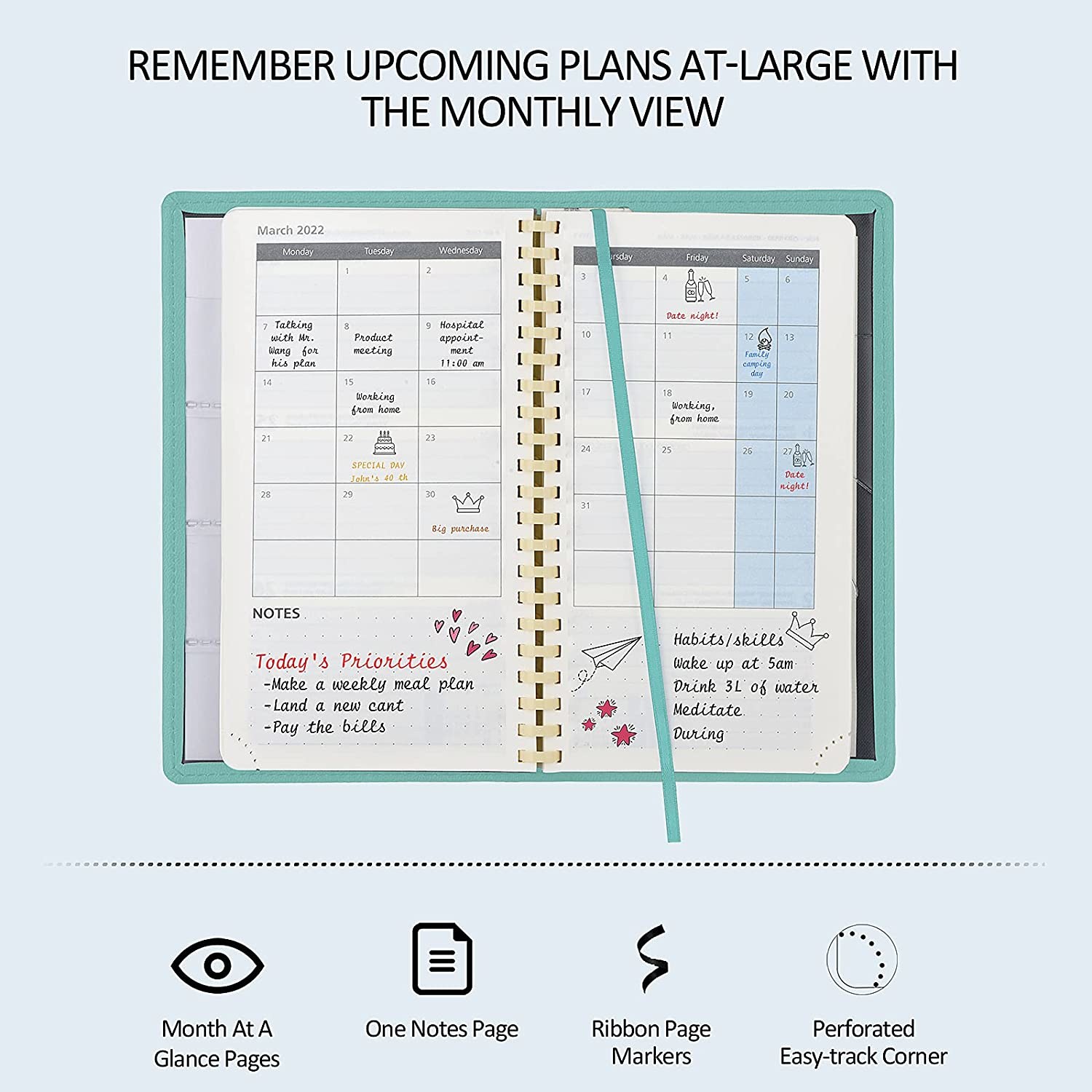 OEM ODM Green Pocket Size Weekly Planner Vertical Layout Inner Pages