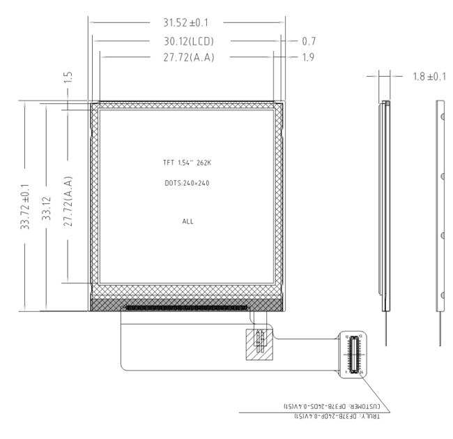 1000nits 1.54" High Brightness TFT Display 240x240 Dot Matrix LCD Display SPI Interface