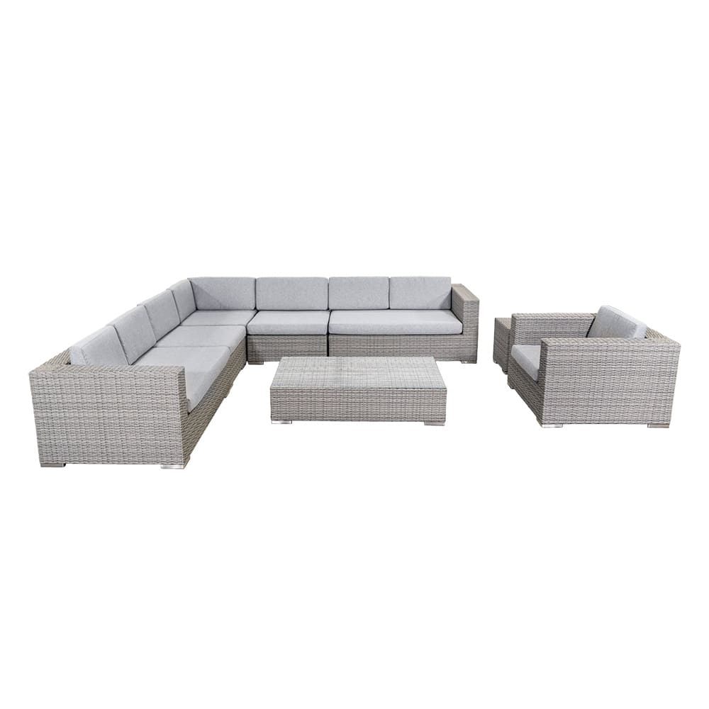Large Size L Shape Garden Sofa PE Wicker Outdoor Sofa 8 Piece Rattan Outdoor Furniture Set