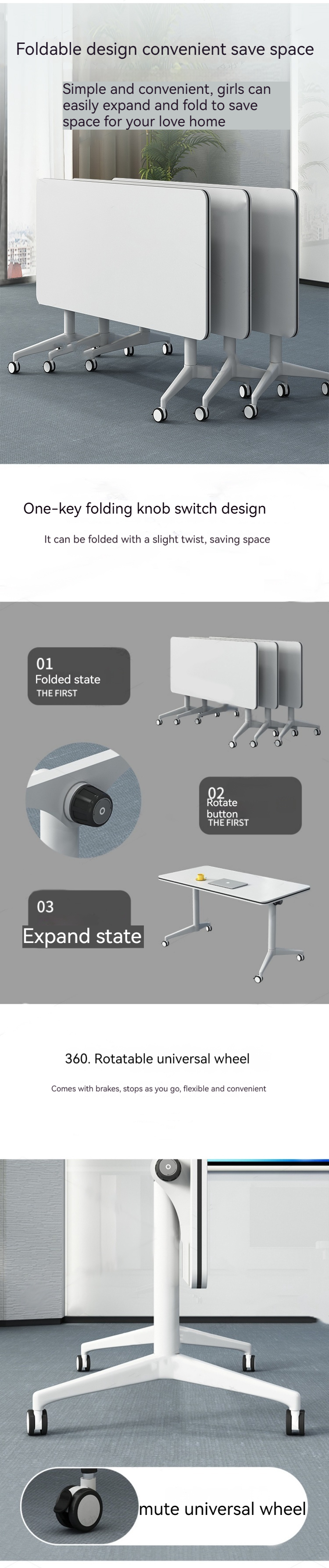 Commercial Furniture Extendable Splicing Conference Table for Mobile Long Office Desk