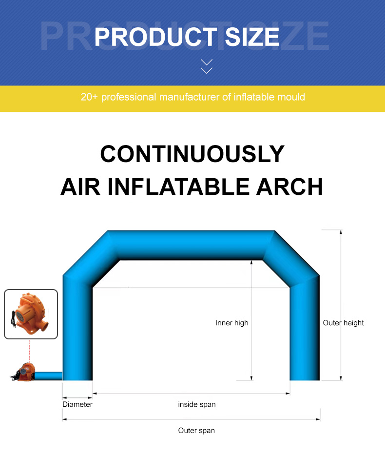 Oxford outdoor giant advertising oxford inflatable arch with support for inflatable decorations