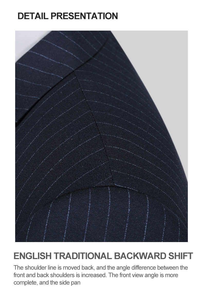 Anti-wrinkle Men's Business Suit in Classic Black and White Stripes with Notch Lapel