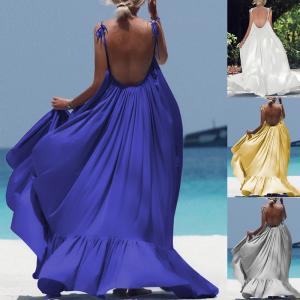 China Solid Color 155cm Women's Beachwear Dresses , Sling Backless Casual Beach Maxi Dresses wholesale