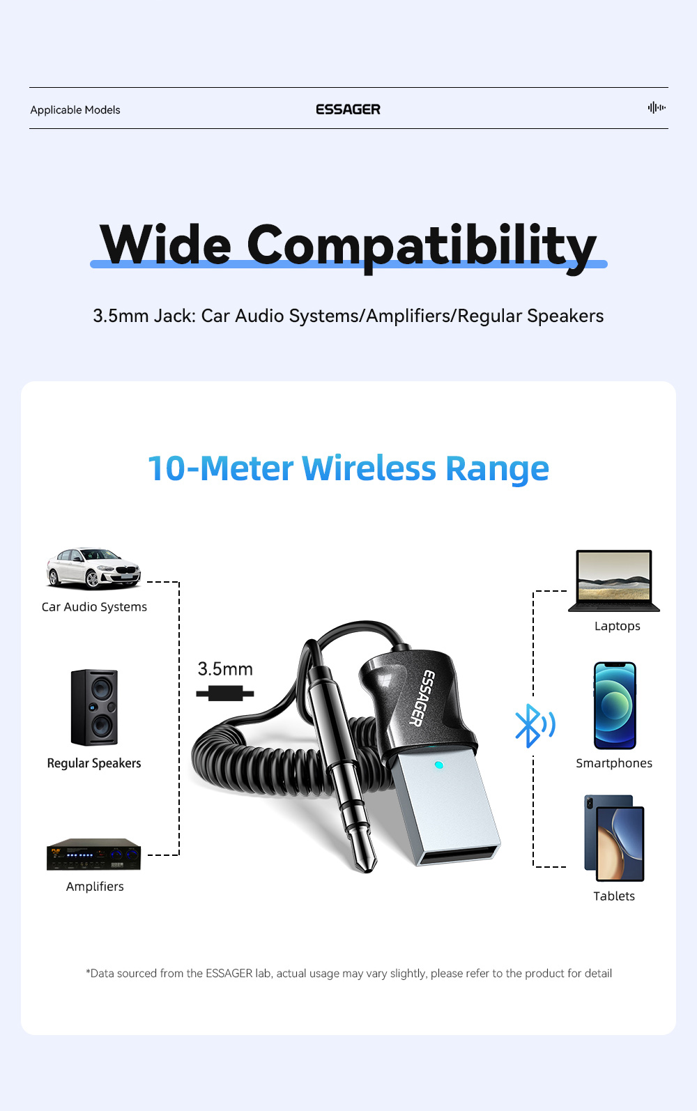 Essager EB01 Series 3.5mm Jack To Blue Tooth Receiver Audio Bluetooth Adapter 10m