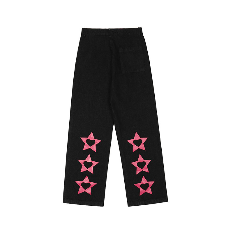 OEM Blue Denim Trousers High Waist Straight Vintage Cotton Women Pants