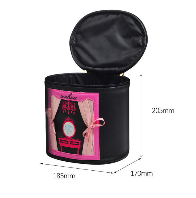 Lady Waterproof Barrel Shaped Cylinder PU Cosmetic Bag