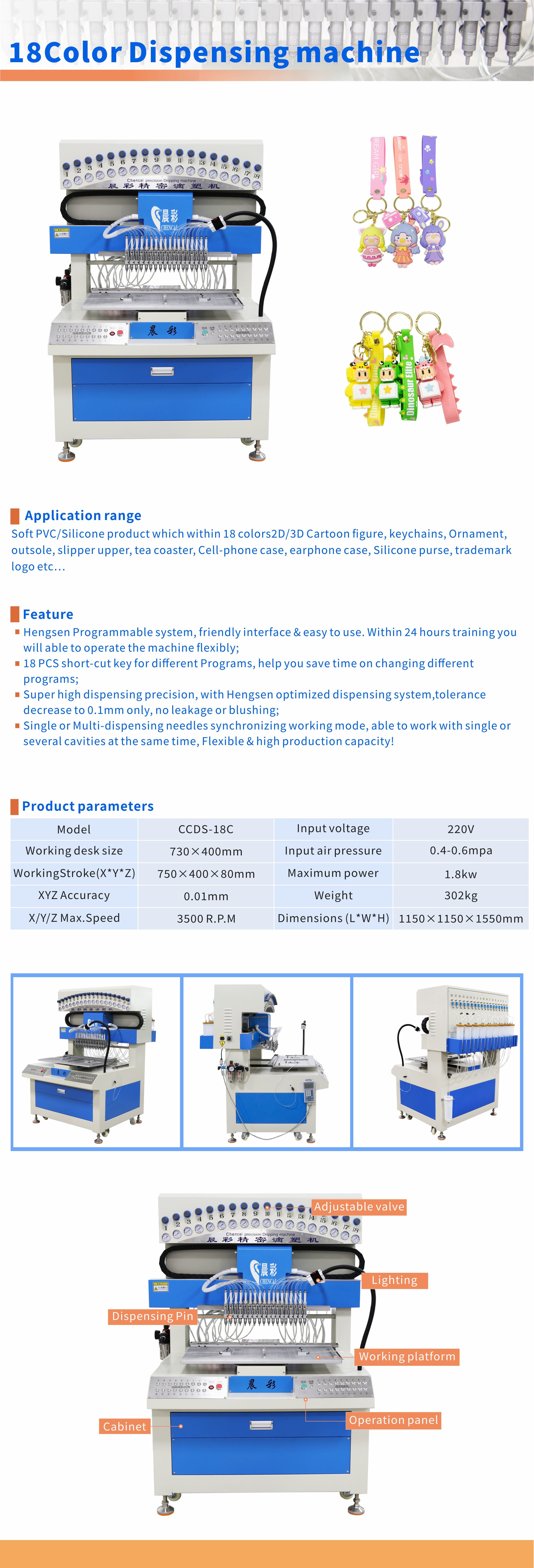 2D 3D PVC Keychain Dispensing Machine 18 Colors Automatic PVC Label Dripping Machine