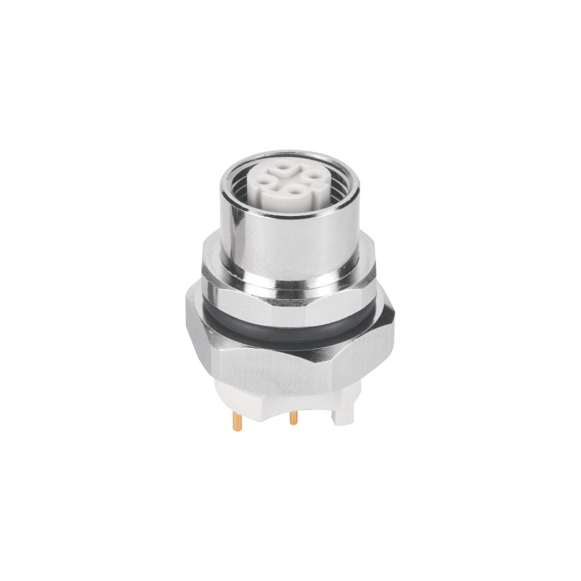 L Code M12 Panel Mount Connector Female Front Side Fastening With Pcb Contacts Pg9