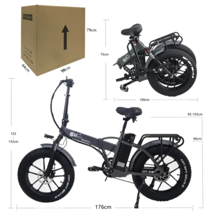 20 Inch Fat Tire Foldable Electric Bike 750W 48V 7 Speed 17AH Battery Capacity