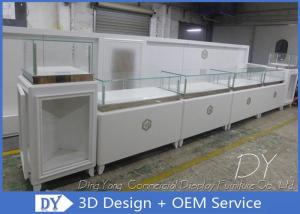 China Rectangle White Wooden Jewelry Glass Display Cabinet With Powder - Coated wholesale