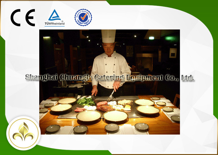 Gold Color Induction Heating Rectangle Teppanyaki Grill Table 2400mm Length