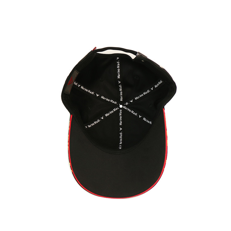 Gold Print On Both Sides Black Sport Cap , 6 Panel Baseball Custom Logo