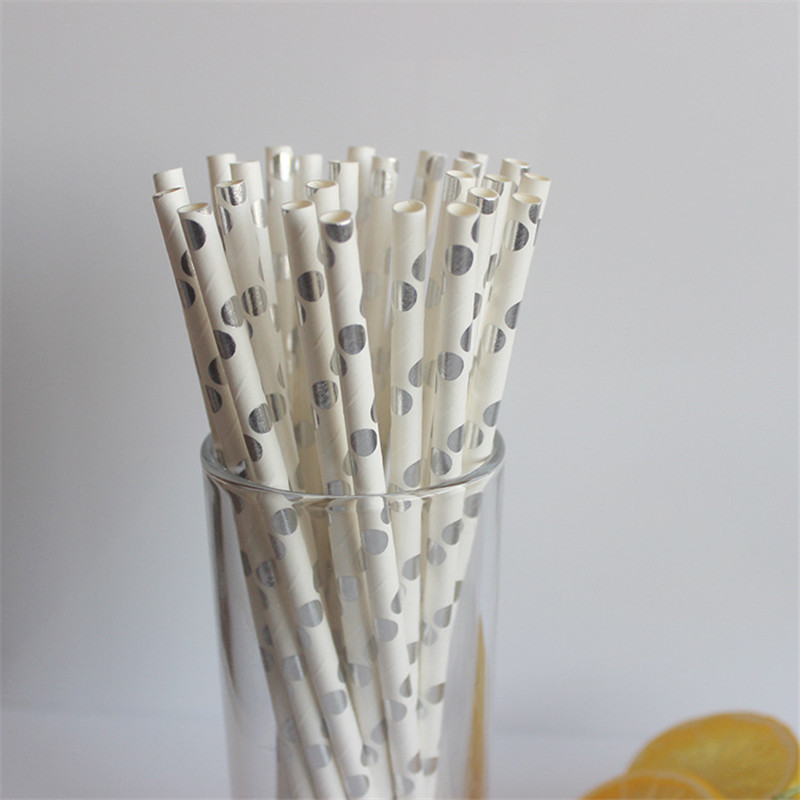 19.685cm Silver Dots Custom Printed Christmas Paper Straws