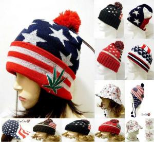 China Flag Girls Pom Pom Beanie Hat Slouchy Knitted Ski Cap Kepp Warm For Winter Season wholesale
