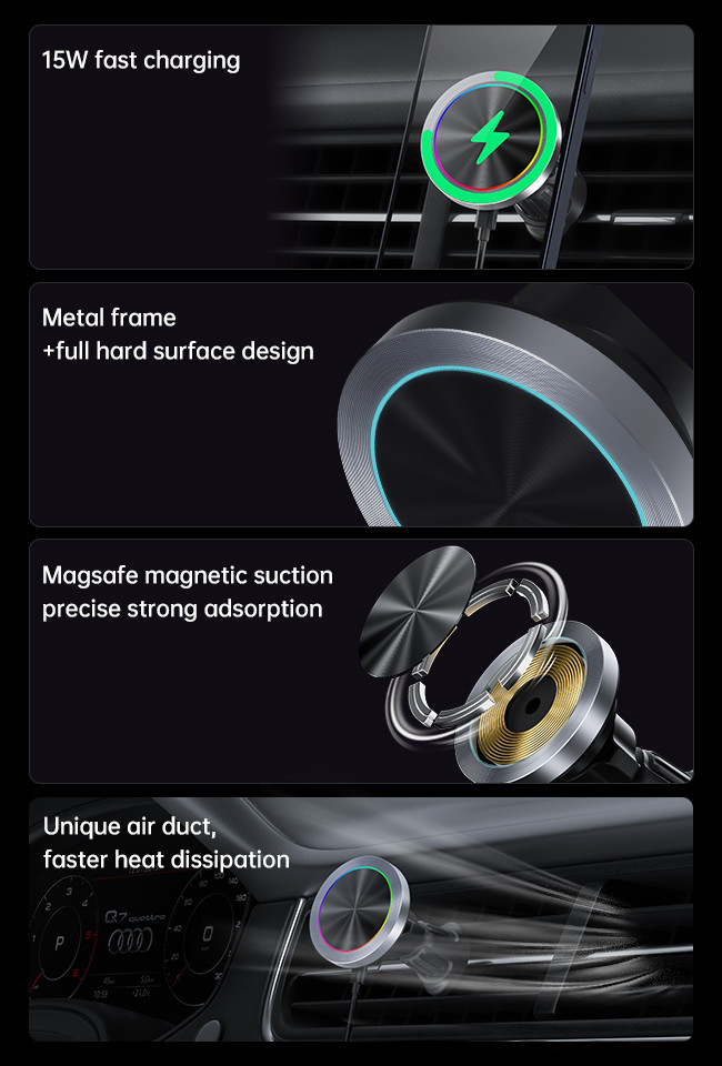 Aluminium Alloy Light Effect Car Magnetic Charger Short Circuit Protection