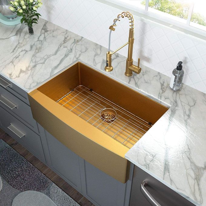 R15 Corner 34 Inch PVD Stainless Steel Sink Scratch Resistance