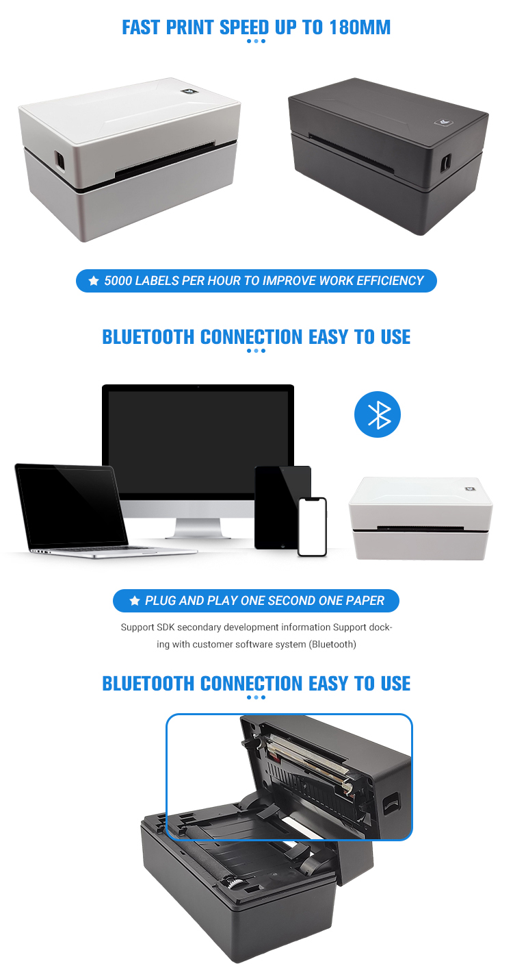 USB Blue tooth Interface Type 110mm Thermal Label Printer for Fast Shipping Label Printing