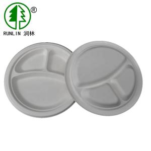 China 3 Compartment Bagasse Sustainable Disposable Plates White Compostable SGS wholesale