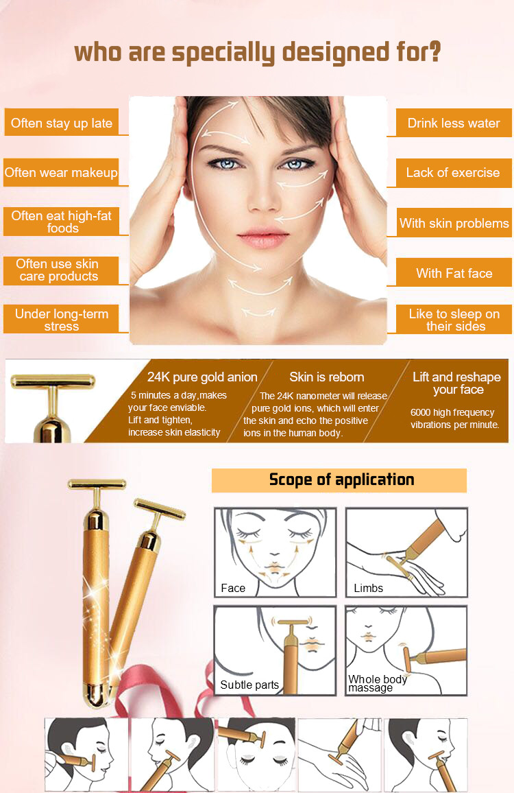 Beauty Bar 6000VPM 24k Golden Pulse Facial Massager