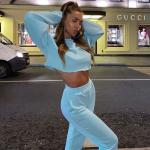 Casual 2 Piece Sweatpants Set Womens Women Cropped Hoodie Jogger Set
