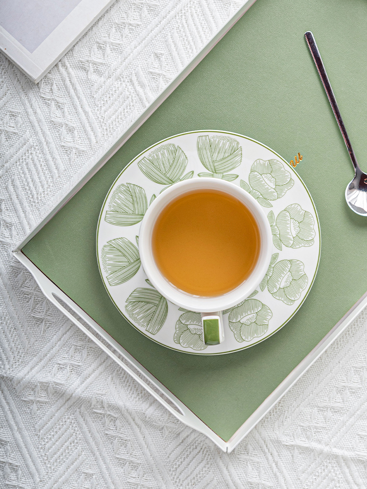 Sustainable Nordic Style Printed Flower Ceramic Coffee Cup And Saucer 200ml Volume