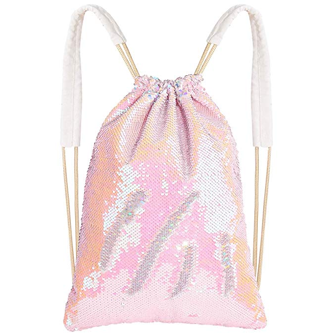 Adjustable Cord Mesh Drawstring Bags , Glitter Drawstring Backpack Secure Inner Pocket