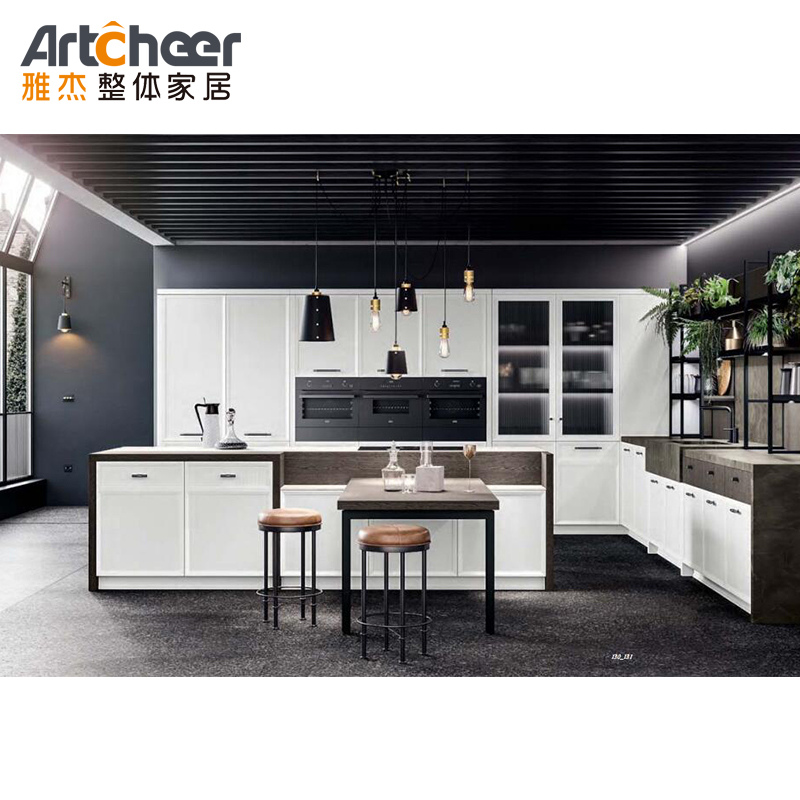 Laminated Ogee Edge Sintered Stone Table Top Kitchen Cupboard Set with Island Cabinet