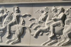 China White marble relief carved by hand/ War horse stone relief wholesale
