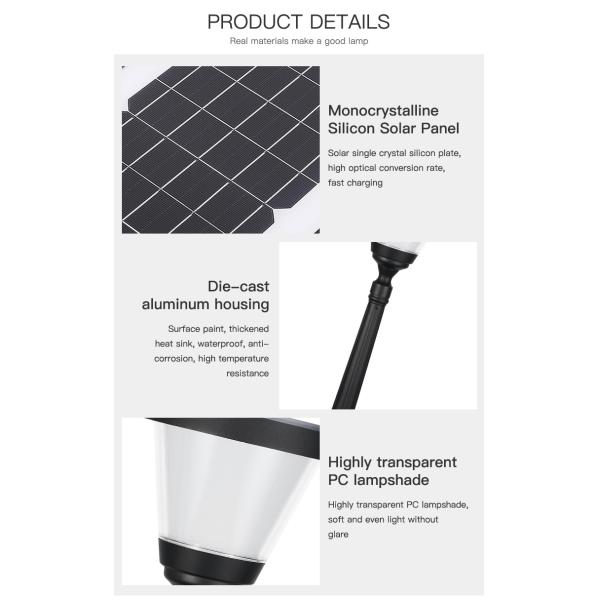 Mono Solar Panel Outdoor Garden Solar Light Integrated Cone For Walkway Driveway